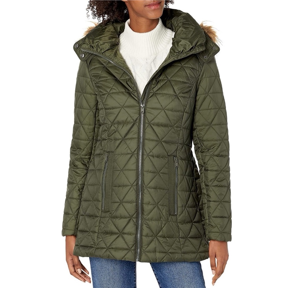 Marc New York by Andrew Marc Chevron Quilted Jacket with Removable Faux Fur—NWT